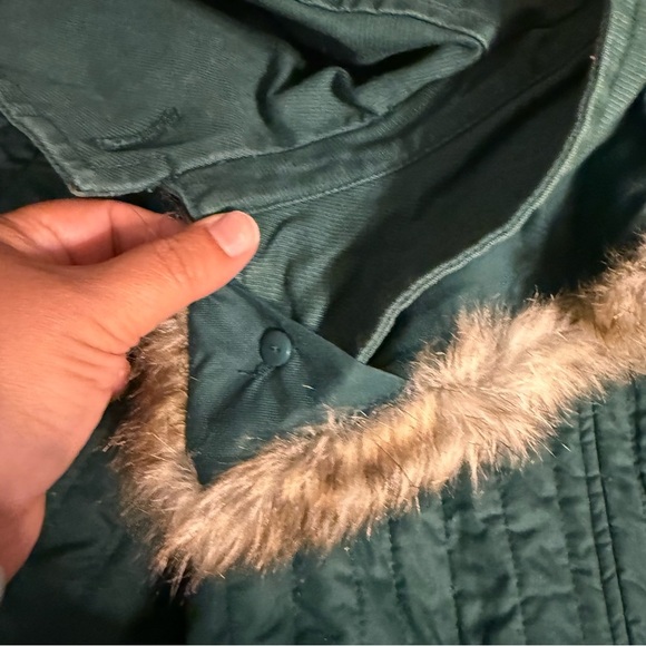 Vintage GAP Faux Fur Collar Belted Utility Style Coat in Green Sz L Y2K Outdoor - Picture 14 of 16